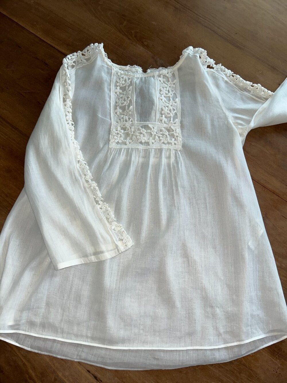Zara Basic White Cotton Blouse, 3/4 sleeve, Boho Size Small, lace details